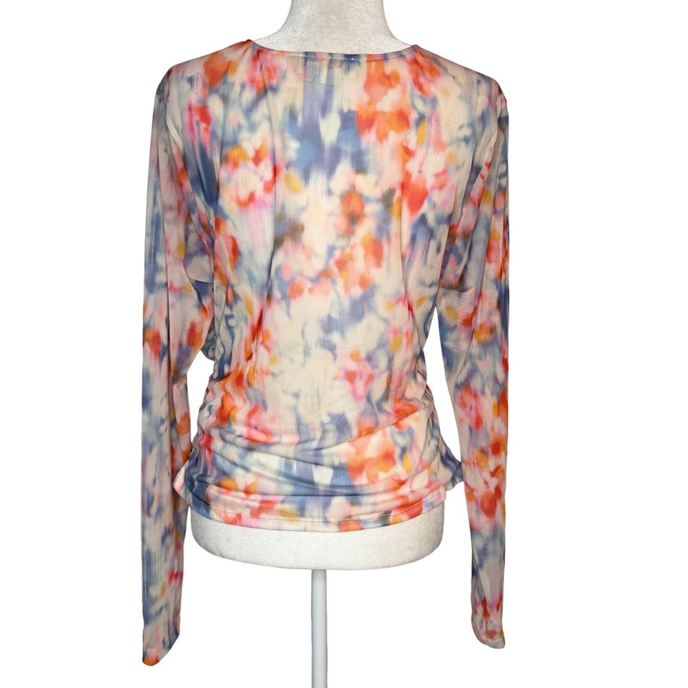 Anthropologie Mesh Crossover Long Sleeve Blouse Watercolor Large Semi Sheer - Picture 7 of 11